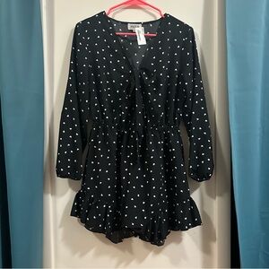 Black Romper with White Heart Pattern